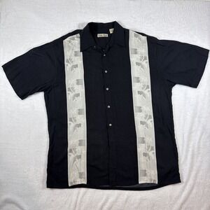 Hollis River Vintage 90s Aloha Black Stripe 100% Rayon Lightweight Button Large